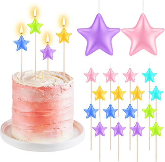 16 Pack Star Candles for Cake Birthday Star Shaped Sparkler Candles Stereo Cake Topper Decorations for Birthday Party Supplies(Colorful)