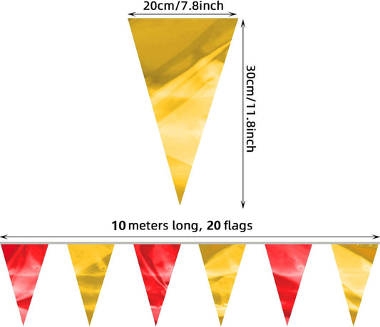 32.8FT Red Gold Glitter Triangle Pennant Banner Flag Metallic Bunting Fabric Garland for Christmas Graduation Anniversary Birthday Engagement Wedding Anniversary Casino Party Decorations Decor