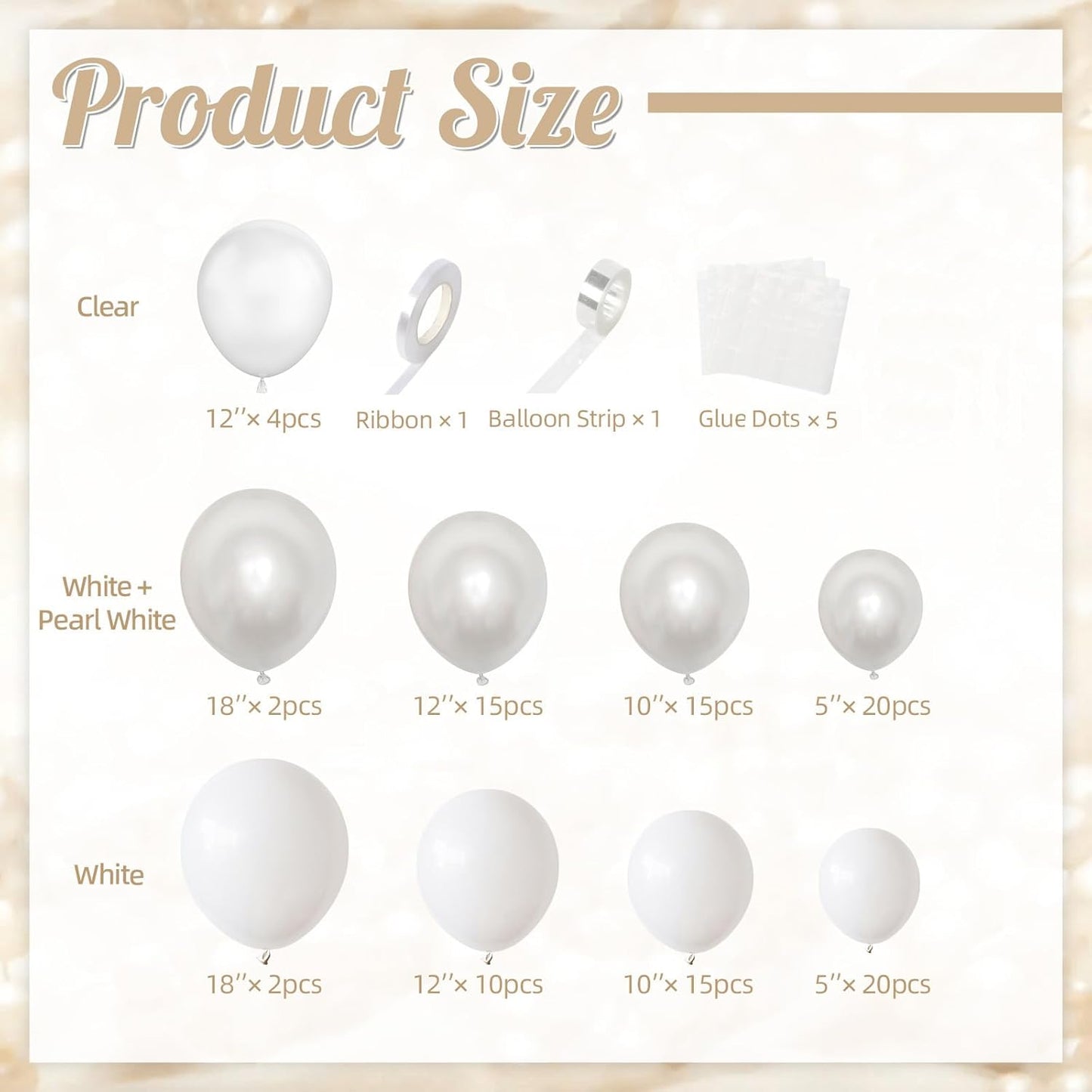 Pearl White Balloon Arch Kit, Double Stuffed White Clear Balloon Garland Kit for Wedding Birthday Baby Shower Gender Reveal Bridal Engagements Party Decorations