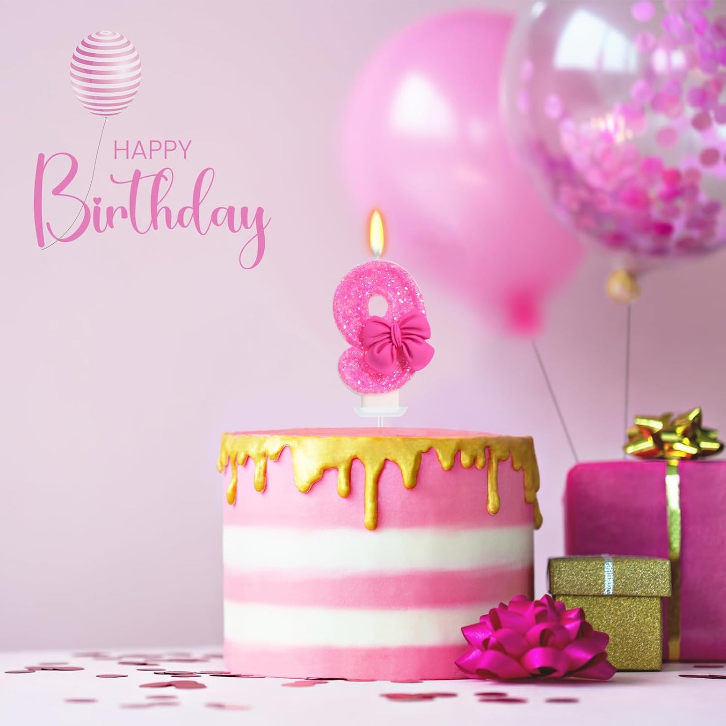 Birthday Candle for Cake, Rose Bow Number Cake Candles, 2.76 inch Number Happy Birthday Candle, Cake Topper Decoration for Birthday Party (Number 9)