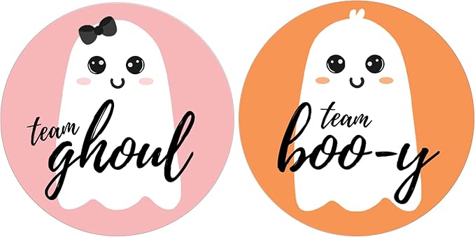 Halloween Gender Reveal Party, Team Boo-y or Team Ghoul Little Ghost Stickers - 40 Count (Orange and Pink)