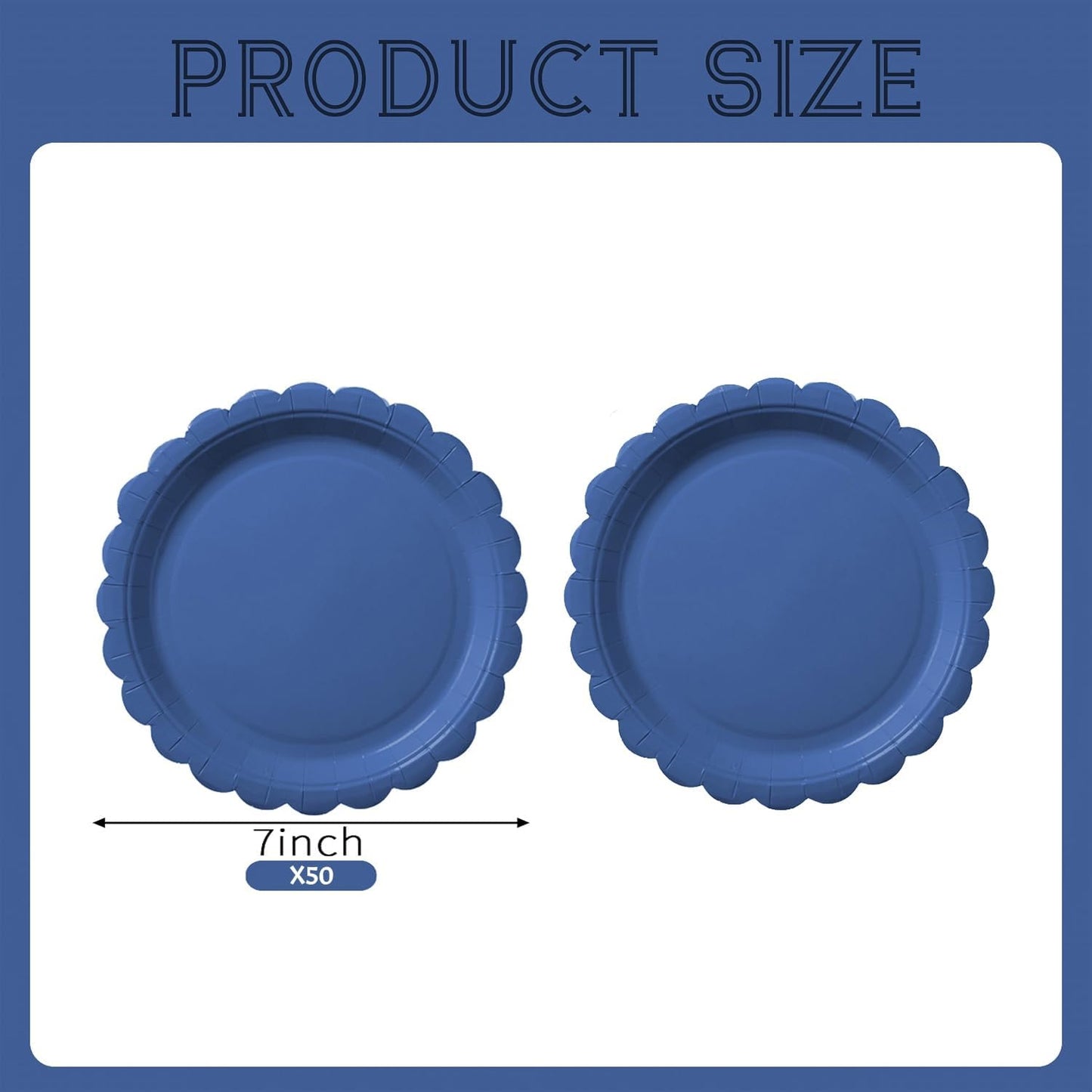 BEFORYOU 50PCS Scalloped Disposable Paper Plates 9IN Dessert Cake Party Plates for Baby Shower, Wedding,Bridal Shower Birthday Party Supplies (Navy Blue, 7IN)