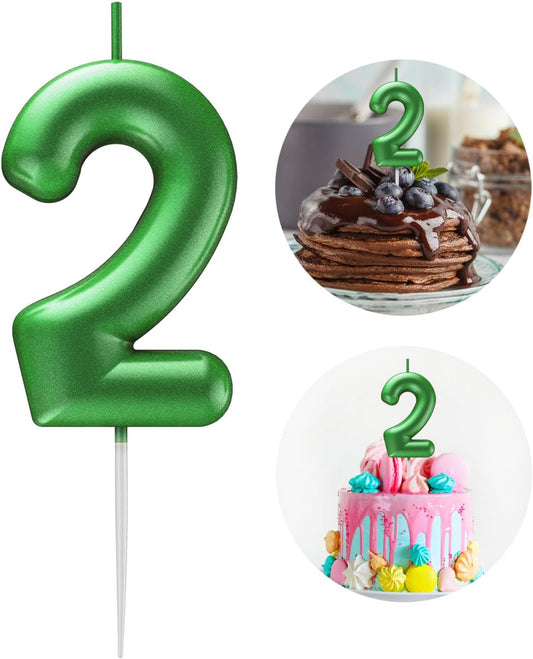 Green Number 2 Candle Happy Birthday 3D Number Candles for Birthday Cake Party Decoration Wedding Anniversary Celebration Supplies