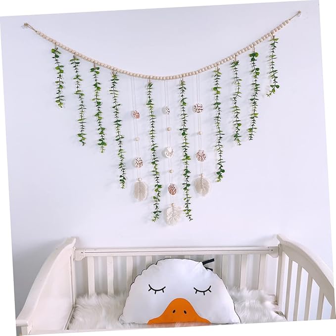 Boho Eucalyptus Leaf Wall Hanging Decor Artificial Garland Wooden Beads Decor