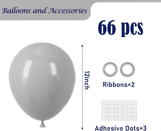 Gray Balloons, 66pack 12inch Grey Latex Party Balloons for Graduation, Wedding, Birthday, Gender Reveal, Baby Shower, Bridal Shower, Anniversary Party Decorations