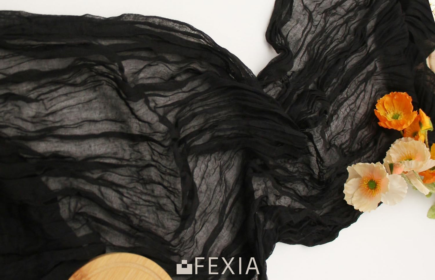 FEXIA Black Cheesecloth Table Runner Cheese Cloth Runner 35x120 Inches Gauze Gothic Decor for Rustic Farmhouse Baby Shower Halloween Home Decor