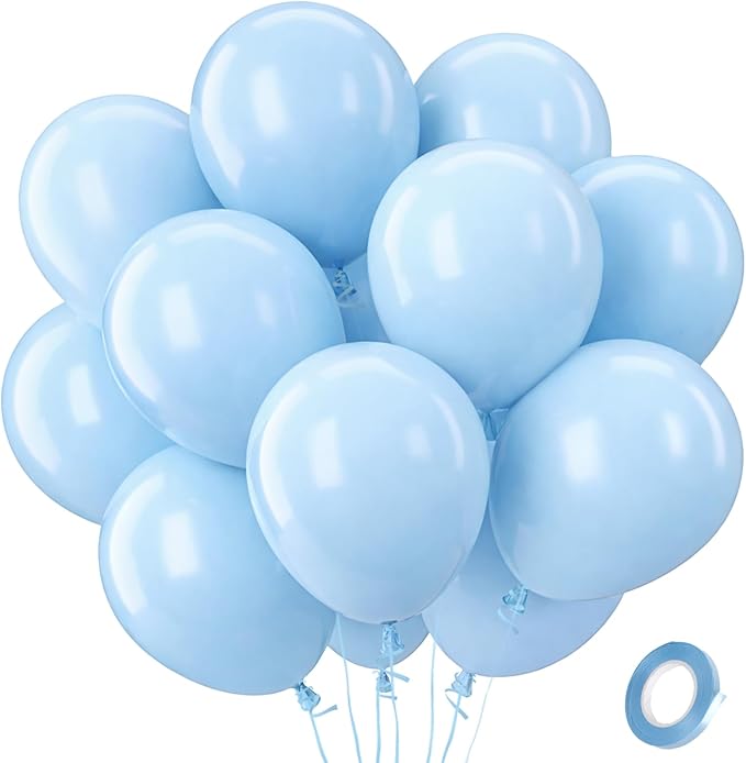 Patimate Light Blue Balloons - 100pcs 12 Inch Pastel Blue Latex Party Balloons for Birthday Graduation Baby Shower Gender Reveal Wedding Anniversary Party Decorations