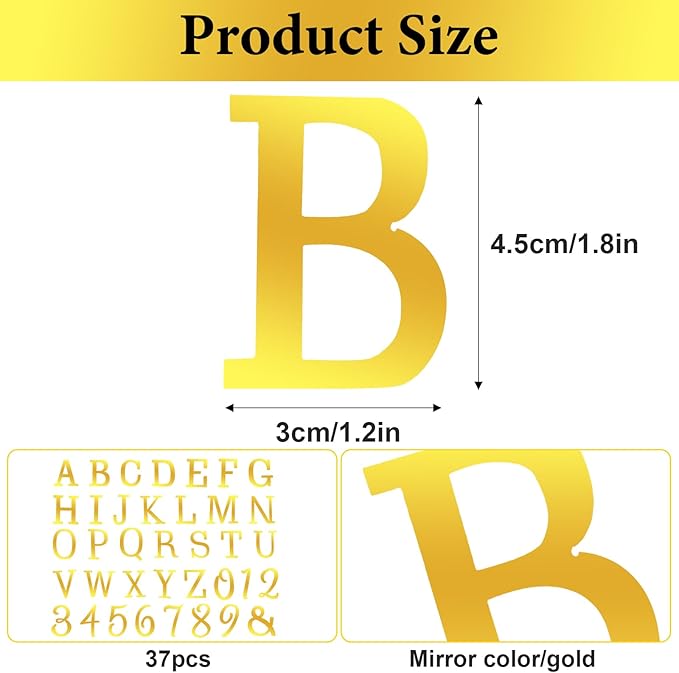 37 Pcs Acrylic Cake Letters, Gold Cake Letters Topper, DIY Personalized Name Cakes Toppers with A-Z Letter Custom Birthday Party 0-9 Number Cakes Decoration for Wedding Anniversary Baby Shower