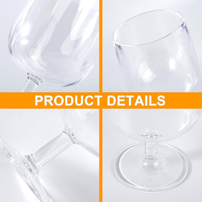 KOXIN-KARLU Classic Stackable 12 ounce Plastic Wine Stems Acrylic Glasses, set of 8 Clear