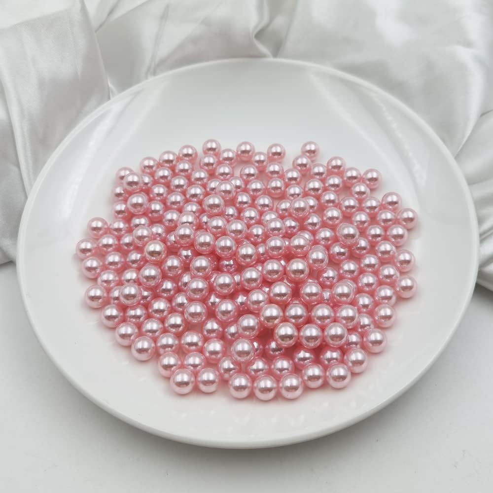 INSPIRELLE 580pcs Pink Undrilled ABS Art Faux Pearls for Vase Fillers, 10mm No Hole Makeup Beads to Hold Lipstick Eyeliner, Imitation Round Pearl Beads for Table Scatter Home Wedding Decoration