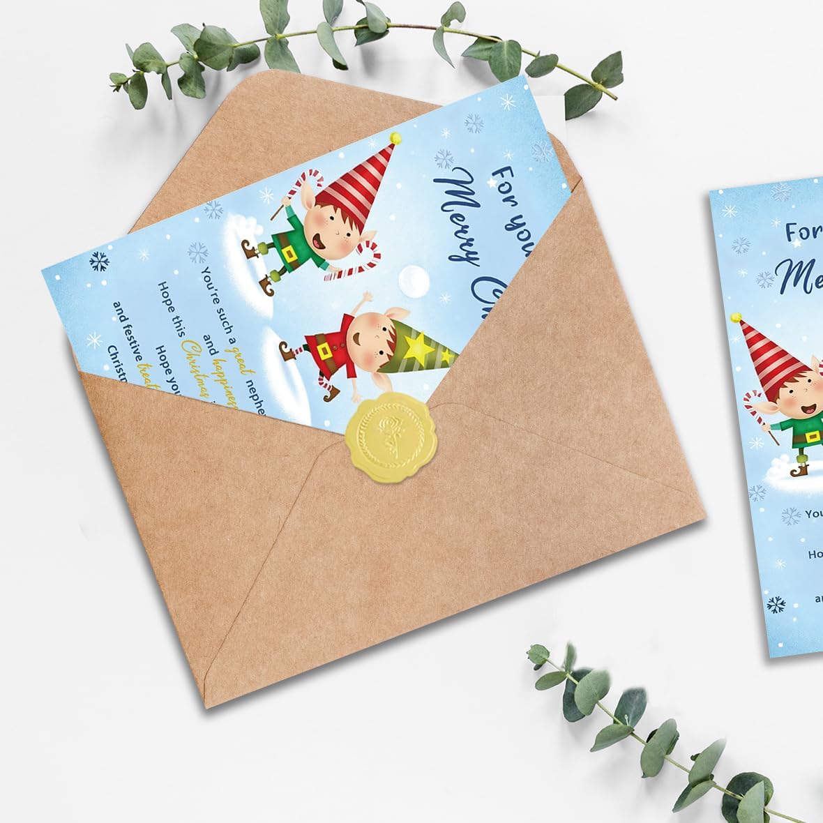 Christmas Card Gift for Nephew, Nephew Christmas Card from Auntie Uncle, Cute Festive Elf Design for Boys