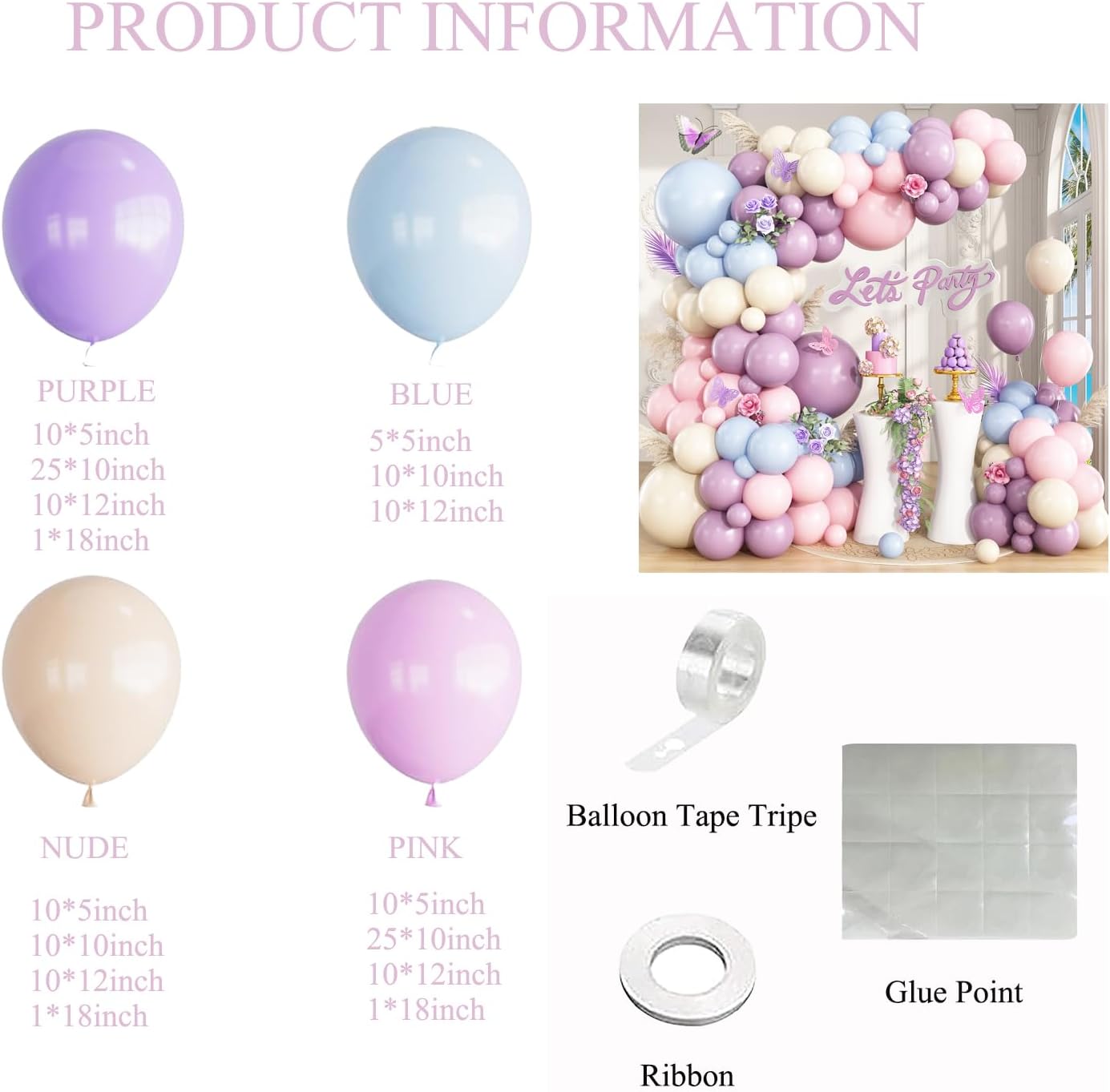 Pink Blue Purple Balloon Garland Arch Kit, 148Pcs Pastel Nude Balloons Arch Kit for Baby Shower Wedding Bridal Shower Floral Birthday Party Decorations
