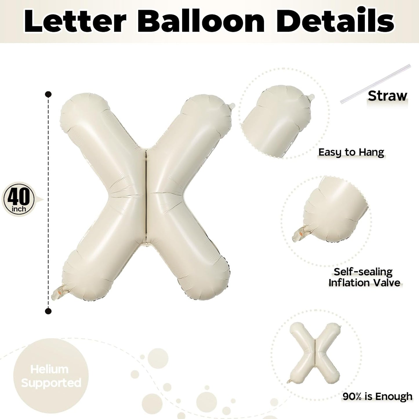40 Inch Beige XOXO Balloons, Large Cream Mylar Foil Balloon Letter for Valentine's Day, Ivory White Sand XOXO Alphabet Banner Sign for Wedding, Engagement, Marriage, Bridal Shower, Party Decorations