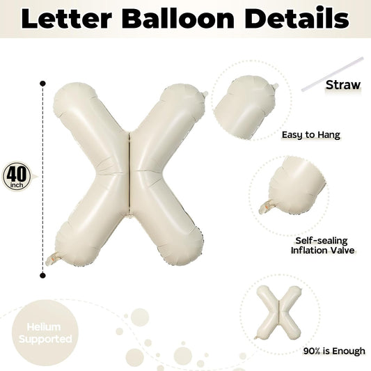 40 Inch Beige XOXO Balloons, Large Cream Mylar Foil Balloon Letter for Valentine's Day, Ivory White Sand XOXO Alphabet Banner Sign for Wedding, Engagement, Marriage, Bridal Shower, Party Decorations