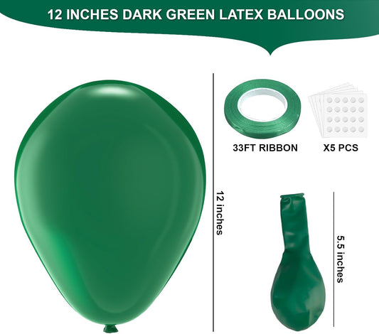 Green Latex Balloons, 100pcs 12 inches Dark Green Round Helium Balloons for or Dark Green Themed Wedding Graduation Anniversary Birthday Party Backdrop Decorations