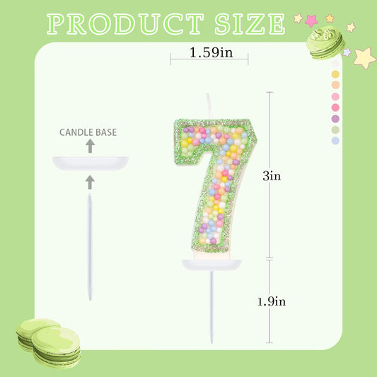 Birthday Candles - Number 7 Candle, Colorful Macaron Candles for Boys/Girls, Green Cake Decorations, Dinosaur Themed Party Supplies