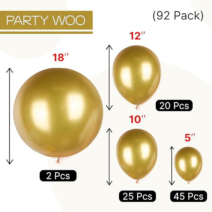 PartyWoo Gold Balloons 85pcs Different Sizes of 18 12 10 5 Inch Gold Balloon Arch Kit Garland for Birthday Wedding Anniversary Baby Shower Graduation Retirement Casino Party Decorations Gold-G101