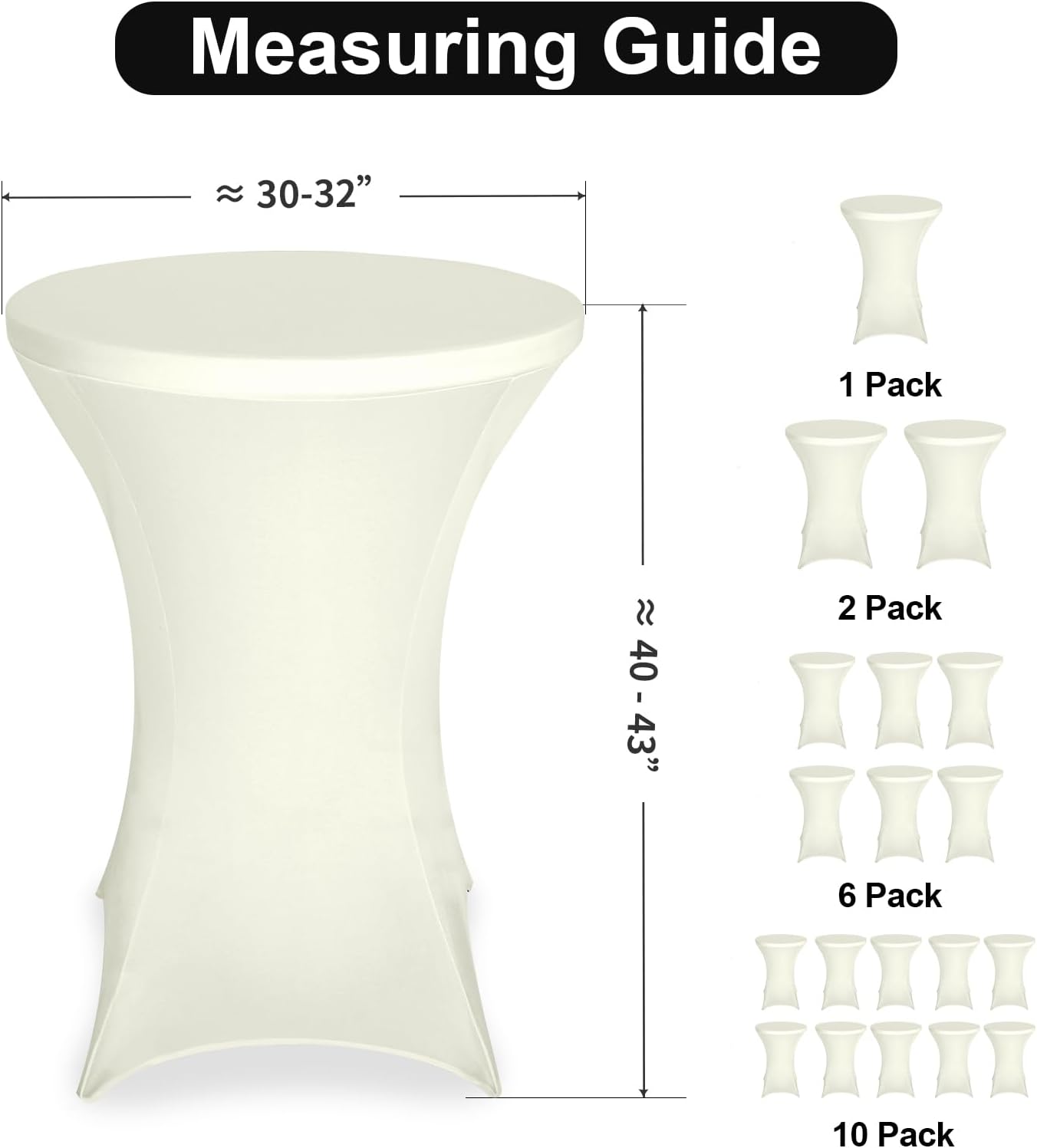 FestiCorp Spandex Cream Table Cover, Cocktail Fitted Tablecloths, Round Highboy Stretch Table Covers Cloths for Party, Bar, Wedding, Birthday, Banquet, 30"-32" Diameter x 40"-43" Height