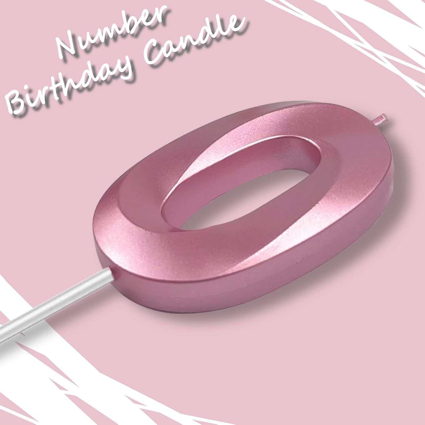 Pink Number 0 Candles, 3D Diamond 2.76 Inch Cake Topper Birthday Candles for Wedding Anniversary Cake Decorations, Happy Birthday Party Decorations