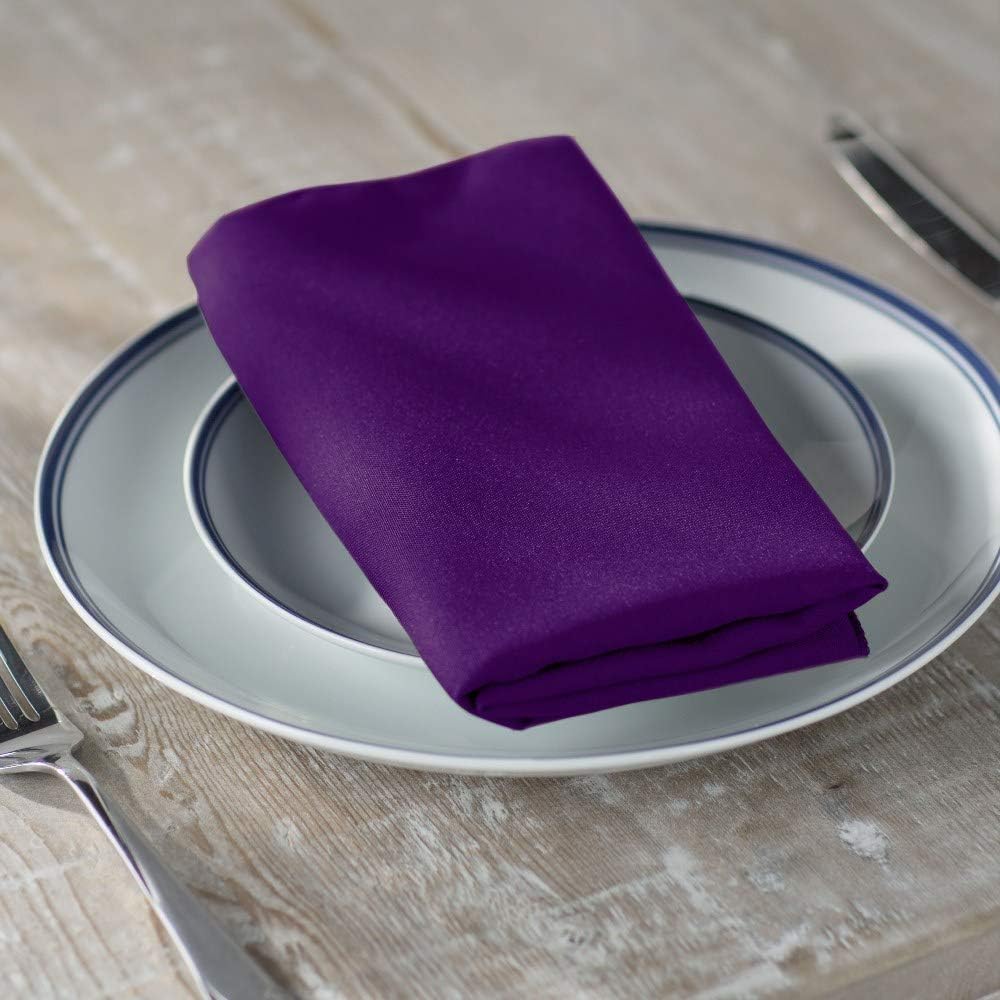 LA Linen 10-Pack Poly Poplin Napkin, Soft Cloth Napkins, Washable Reusable Napkins, Stain and Wrinkle Resistance Table Napkins for Dinner, Wedding, Parties, 17 by 17-Inch, Purple
