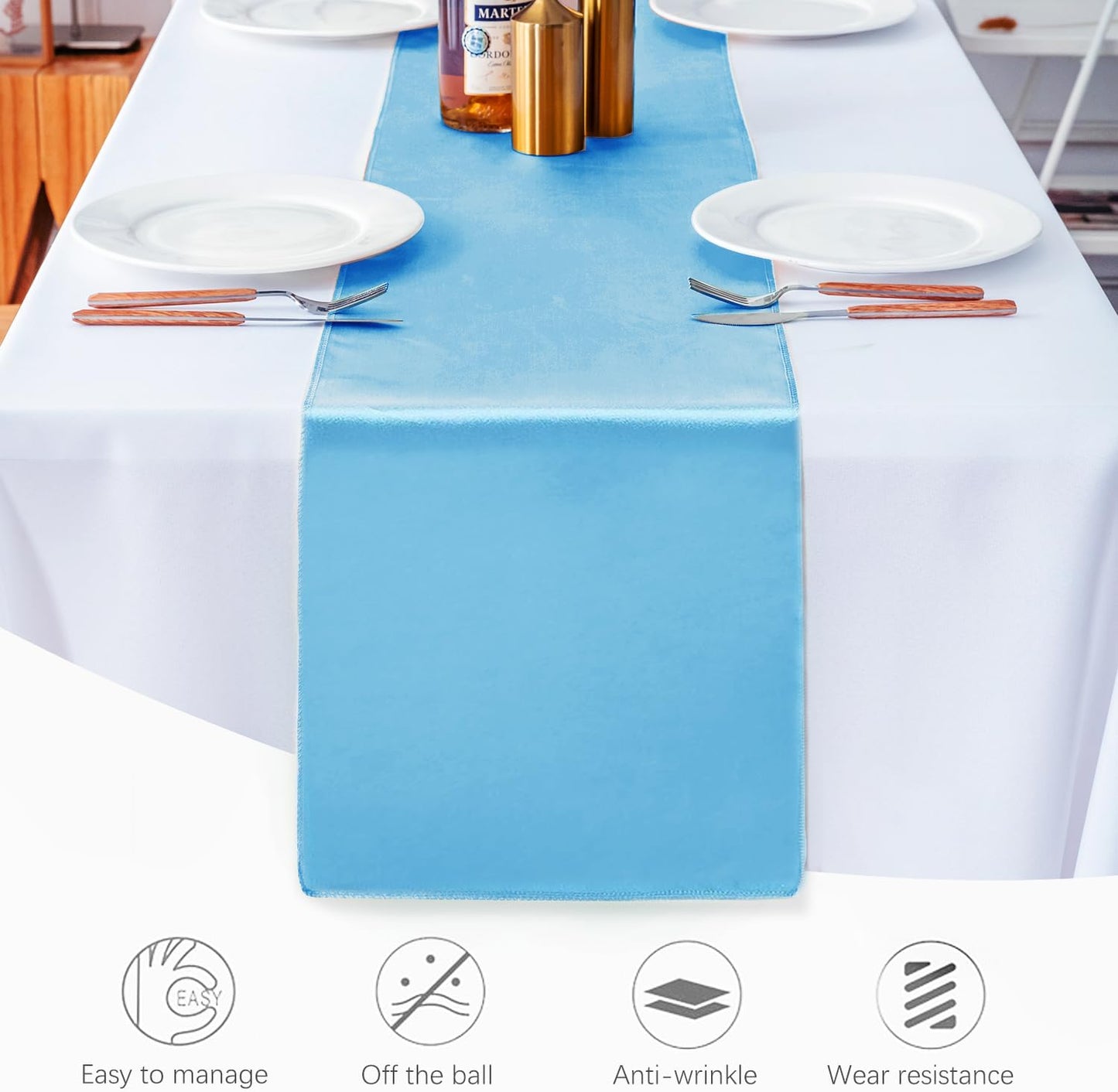 10 Pack Table Runner 12 X 108 Inch Silk Table Runner for Party,Wedding, Birthday, Banquets,Decoration(Blue)