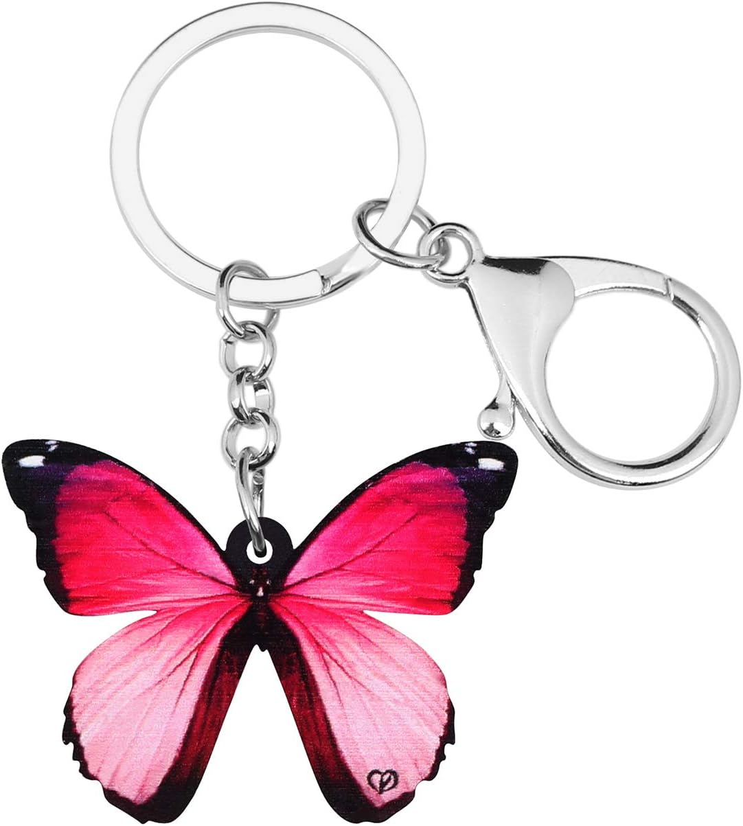 BONSNY Morpho Menelaus Butterfly Key Chains for Women Car Purse Bag Rings Pendant Charms