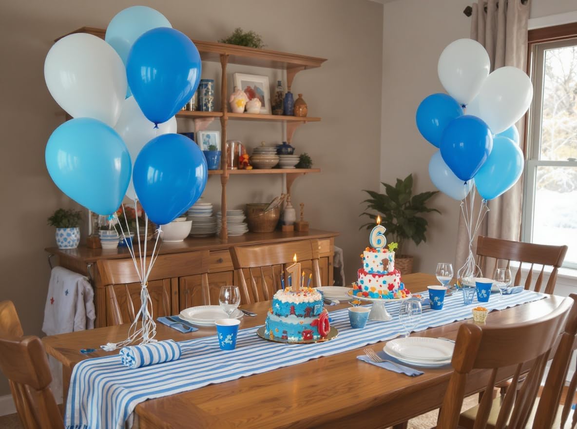 50 Pack 12 Inch White and Blue Latex Balloons (25 + 25), Baby Boy Shower Decorations, Graduation Party Supplies, Sports & Tailgate Balloon Arch Kit, Nautical Theme, Photo Backdrop