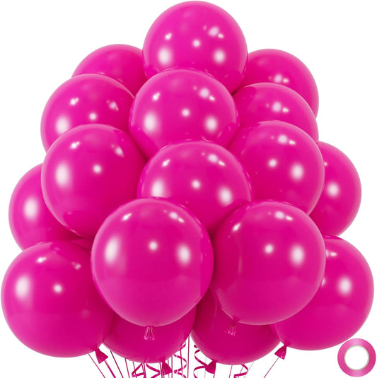 50pcs Hot Pink Balloons, Helium Quality 12inch Bright Pink Latex Balloons for Wedding Anniversary Valentine’s Tropical Party Decorations(With Ribbon & Glues)