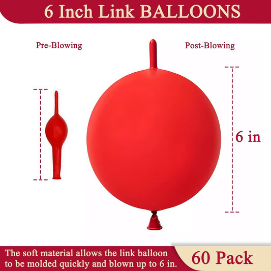 60 Pcs Link Balloons 6 Inch Quick Link Balloons for Birthday Wedding Party Festival Decorations (Red)