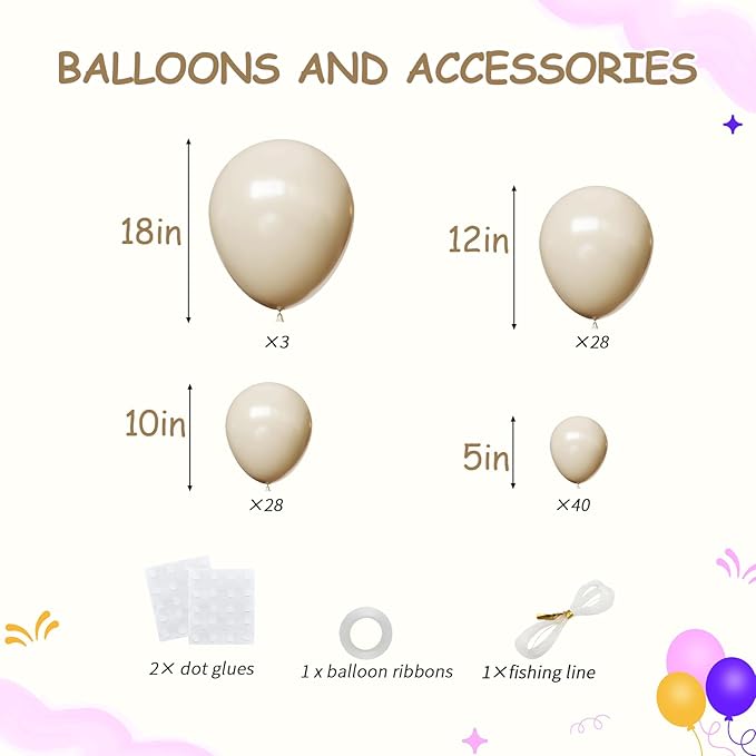 99pcs White Sand Balloons, Different Sizes Cream Balloons 18/12/10/5 Inch Ivory Beige Neutral Balloon Arch Kit for Wedding Baby Bridal Shower Engagement Birthday Party Decorations