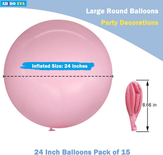 15Pcs 24 Inch Balloons Macaron Pink Giant Round Balloons Large Balloon for Festival, Christmas, Birthday Party Decorations