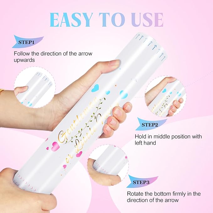 Gender Reveal Confetti Cannon,4 Pink Paper Connon Safty Party Poppers Shoots 20-25ft,12 inch Upgrade Firmware Baby Shower Gender Maternity Shoots Reveal Party Supplie
