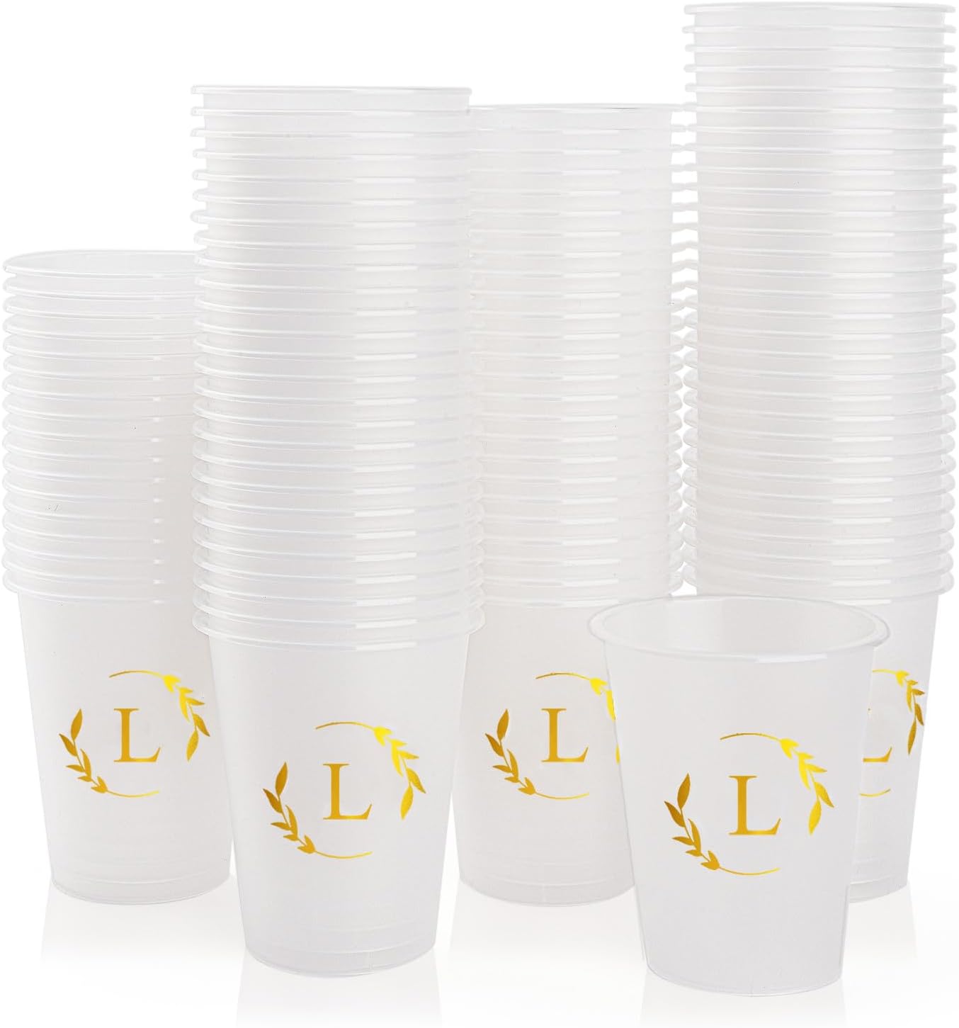 100 Monogrammed Cups Disposable Initial Plastic Cup 12 oz Wedding Personalized Cup for Wedding Reception Baby Shower Birthday Party(Letter L)