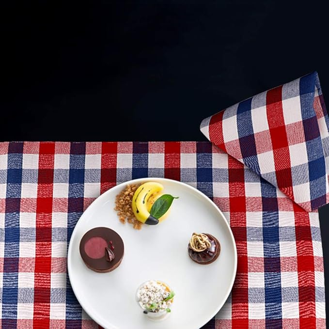 Urban Villa July 4th Placemats for Dining Table Patriotic Placemats 100% Cotton (Set of 6) 14''x20'' Oversized Tablemats for Family Dinner Parties (Red/Blue/White Buffalo Checks)