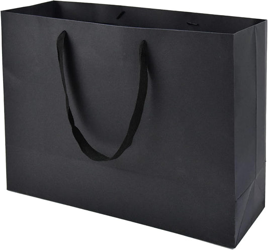 HUAPRINT Black Paper Bags - Large Gift & Shopping Bags with Ribbon Handles - 30 Packs, 16x6x12Inch - Retail, Party Favor & Wedding Bags