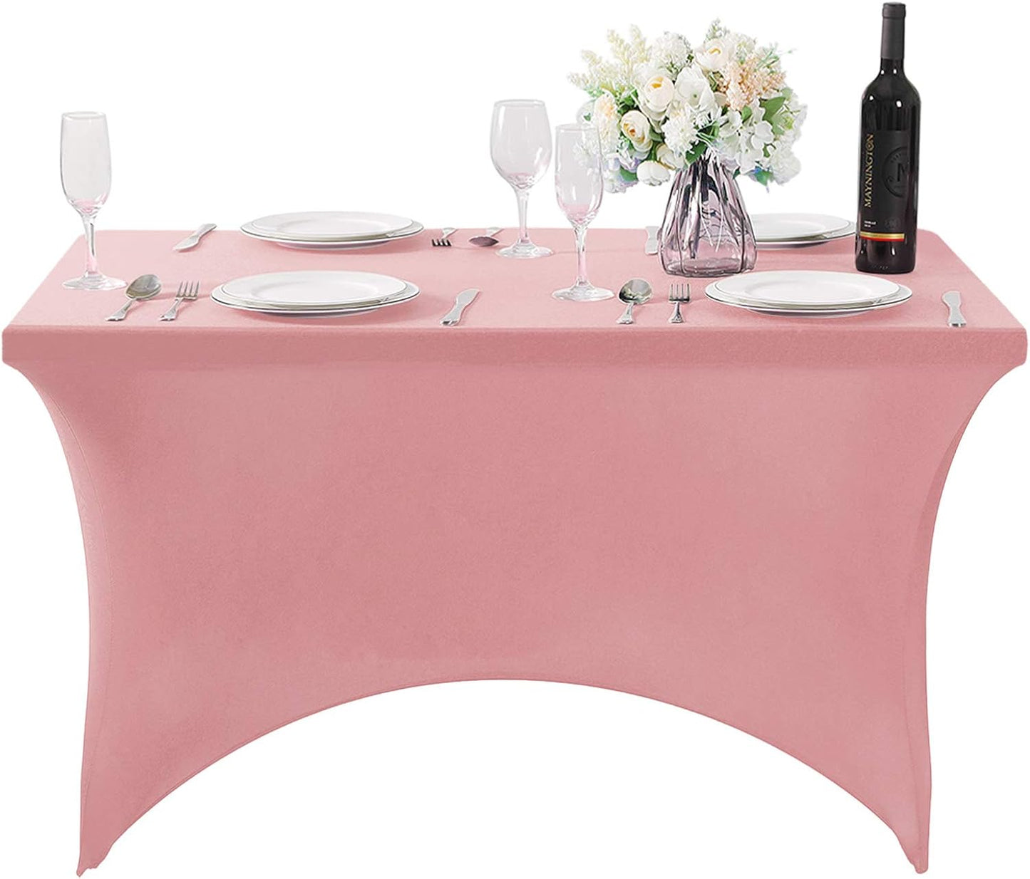 SuperO 2Pack Waterproof Spandex Table Cover for 4FT Table Universal Fitted Stretch Tablecloth for Party, Banquet, Wedding and Events-Dusty Pink