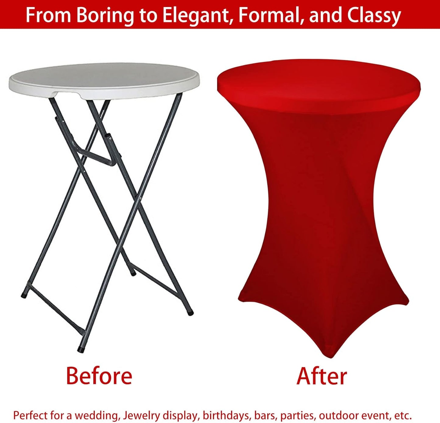 6 Pack Cocktail Spandex Tablecloth 32"x43" Red Stretch Square Corners Cocktail Table Cover Fitted High Top Round Table for Bar Wedding Birthday Party Banquet