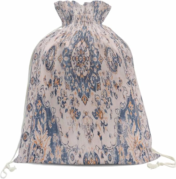 Floral Drawstring Gift Bags 1 Piece, 27.5" x 31.5" Large Vintage Boho Persian Tribal Style Flowers Gift Bag Reusable Fabric Wrap Bags for Wedding Party Birthday Christmas Holiday