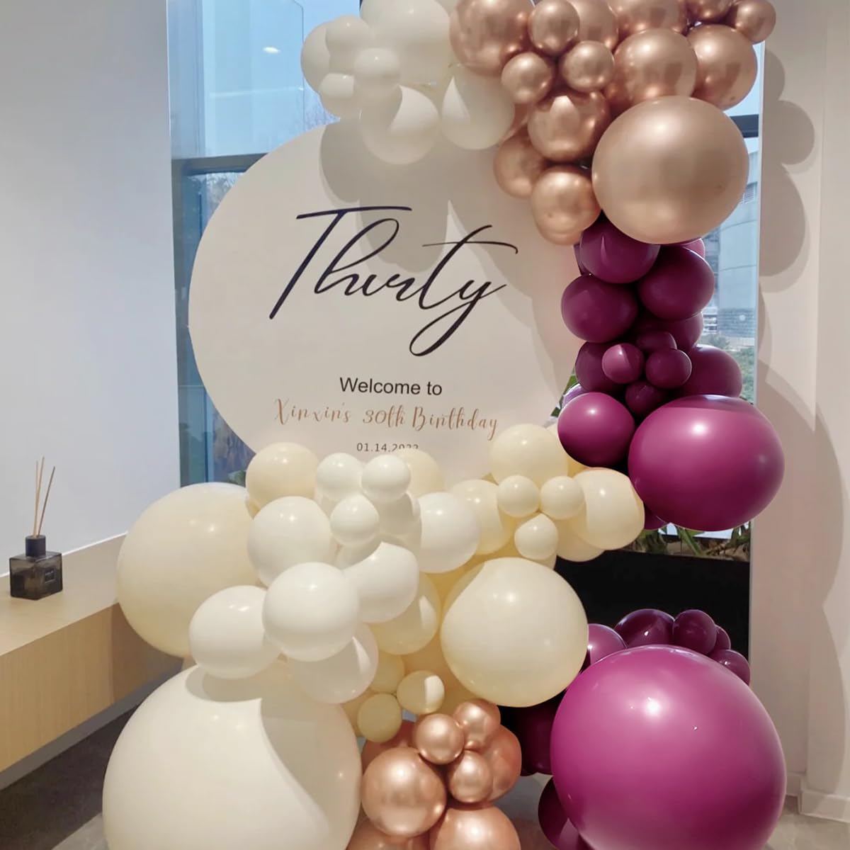 Plum Purple White Gold Balloon Arch Kit, 155Pcs Dark Mauve White Sand Rose Gold Balloons Garland for Boho Baby Shower Birthday Wedding Party Decoration