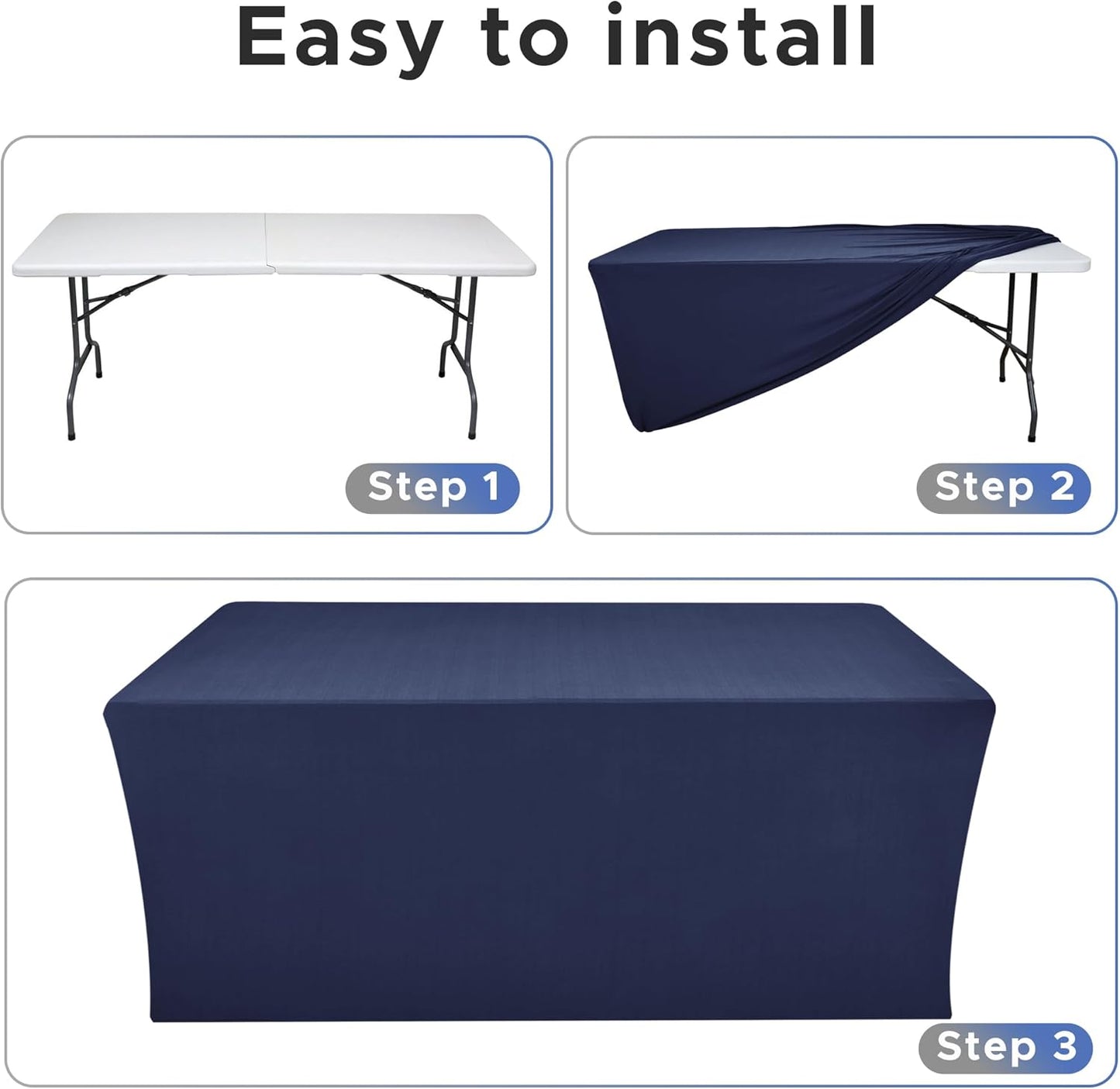Nasitos Fitted Table Covers Stretch Spandex - 72 x 30 Inch - 2 Pack Navy Rectangle Table Clothes for 6 Foot Folding Tables, Wrinkle Resistant Tablecloths for Parties, Trade Show, Craft Show, Birthday