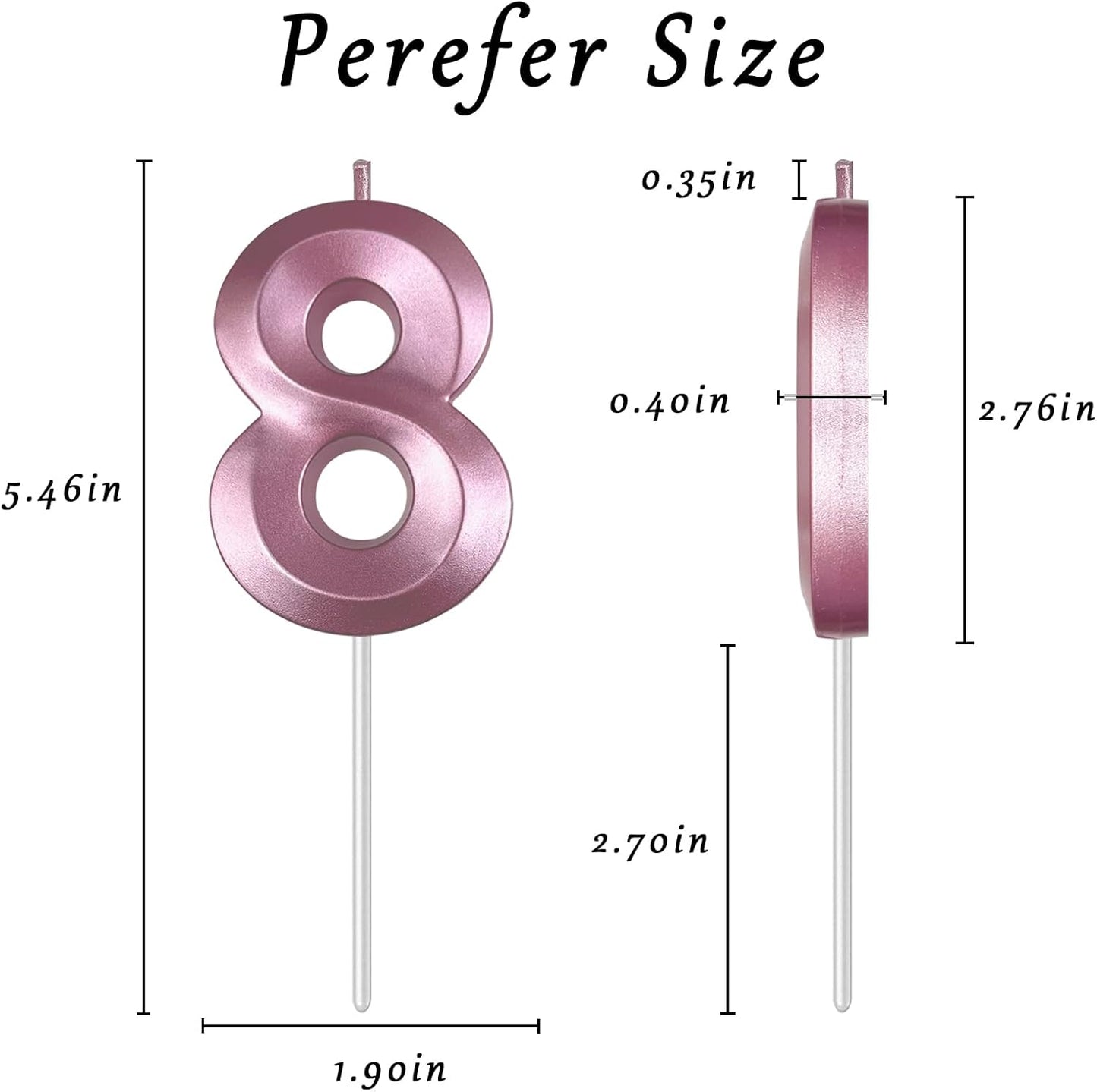 Pink Number 8 Candles, 3D Diamond 2.76 Inch Cake Topper Birthday Candles for Wedding Anniversary Cake Decorations, Happy Birthday Party Decorations