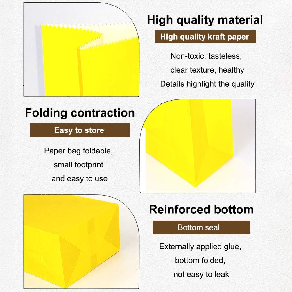 KEYYOOMY Yellow Paper Bags Small Yellow Paper Lunch Bags Party Favor Bag Goodie Bag for Wedding Birthday Party (72 CT, 3 Sizes)
