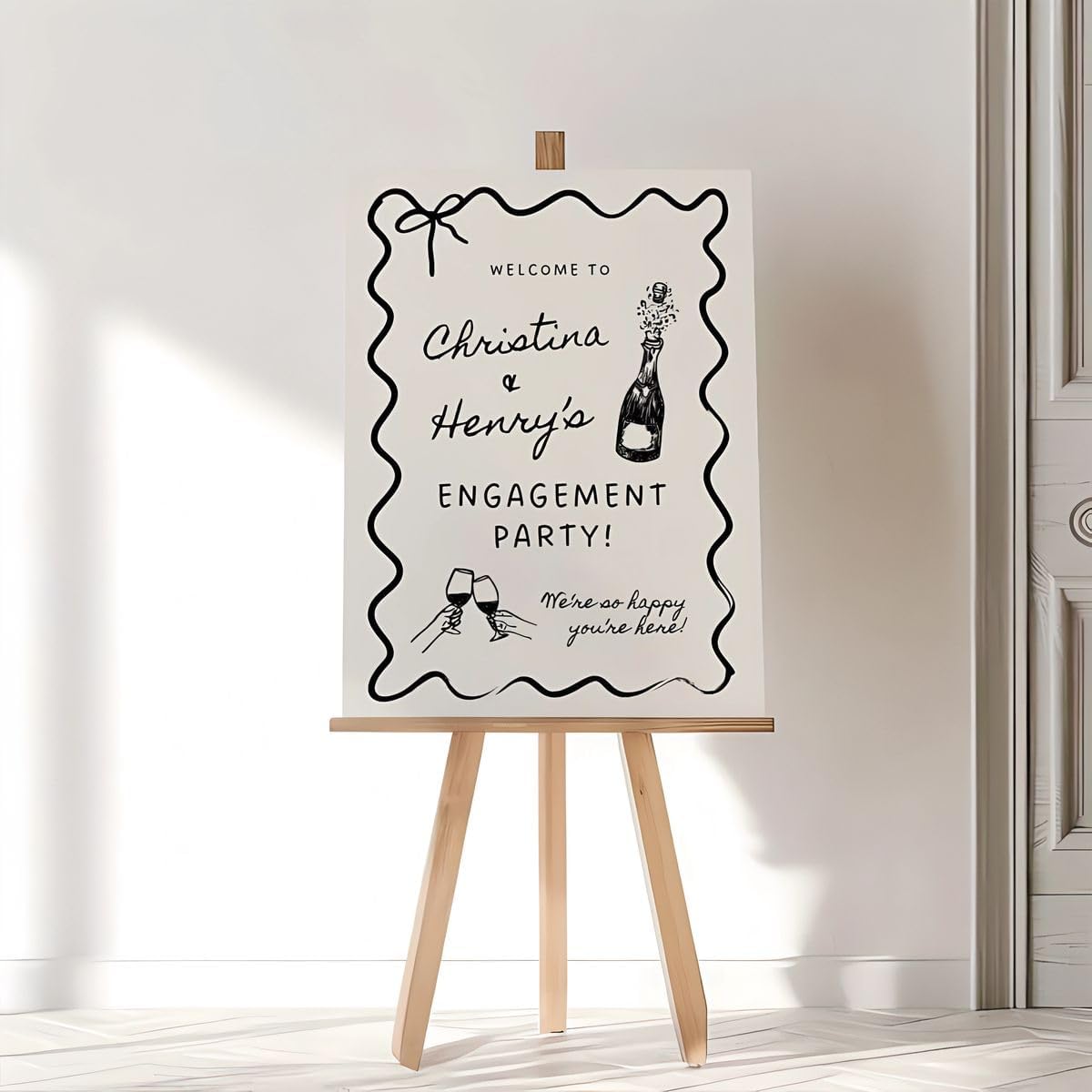 Wavy Engagement Party Sign, Whimsical Engagement Party, Style Champagne