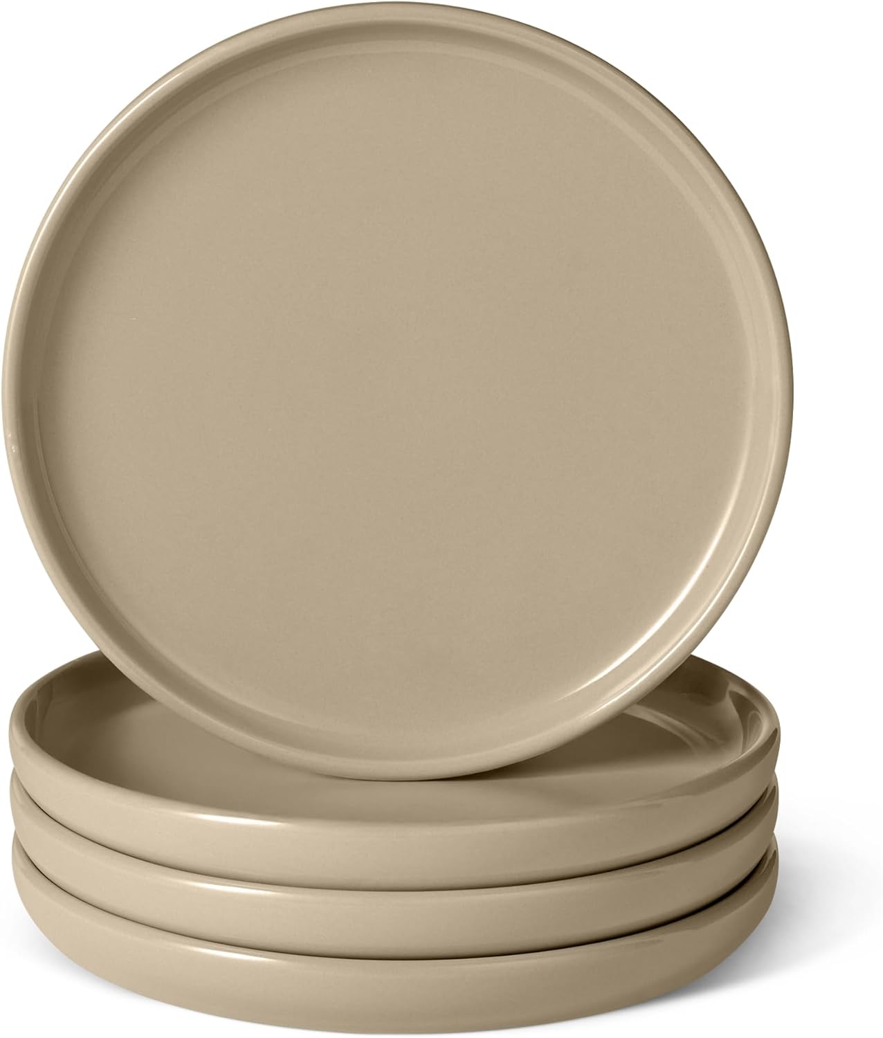 Amazon Basics Glazed Stoneware Salad Plates, 4-Piece Set, Microwave and Dishwasher-Safe, 8.3 in., Linen Gray