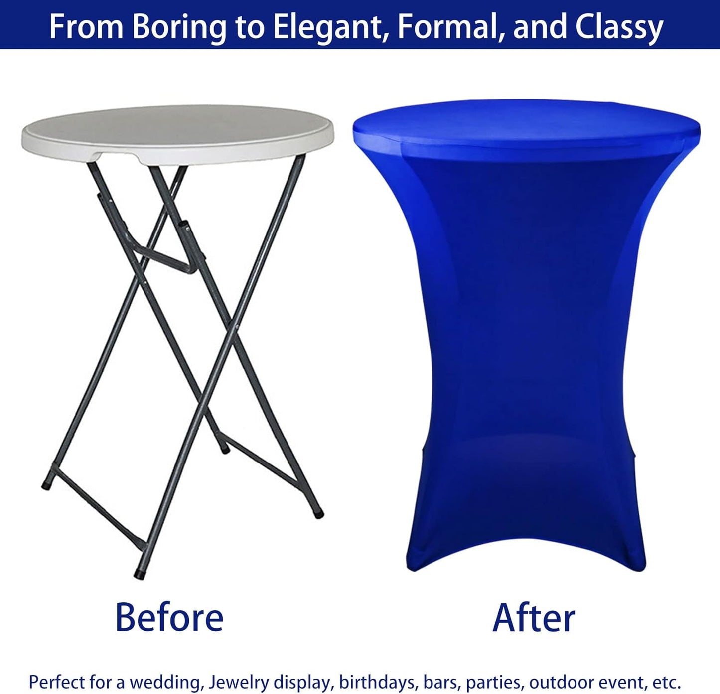 6 Pack Cocktail Spandex Tablecloth 32"x43" Royal Blue Stretch Square Corners Cocktail Table Cover Fitted High Top Round Table for Bar Wedding Birthday Party Banquet