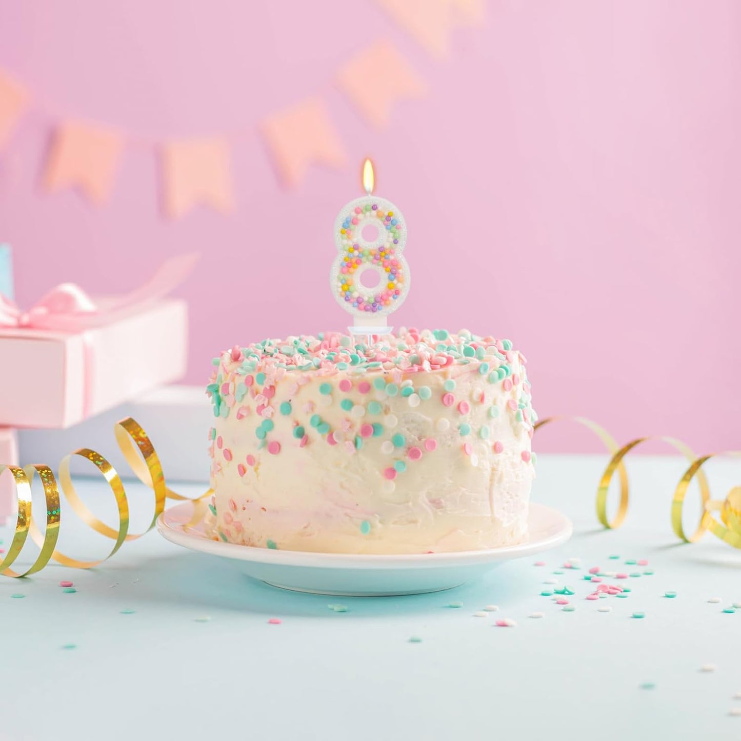Number 8 Birthday Candle - Colorful Macaron Candles, 8 Candle Birthday Girl Women, Sweet Theme Birthday Party Supplies, Anniversary Party Cake Decorations
