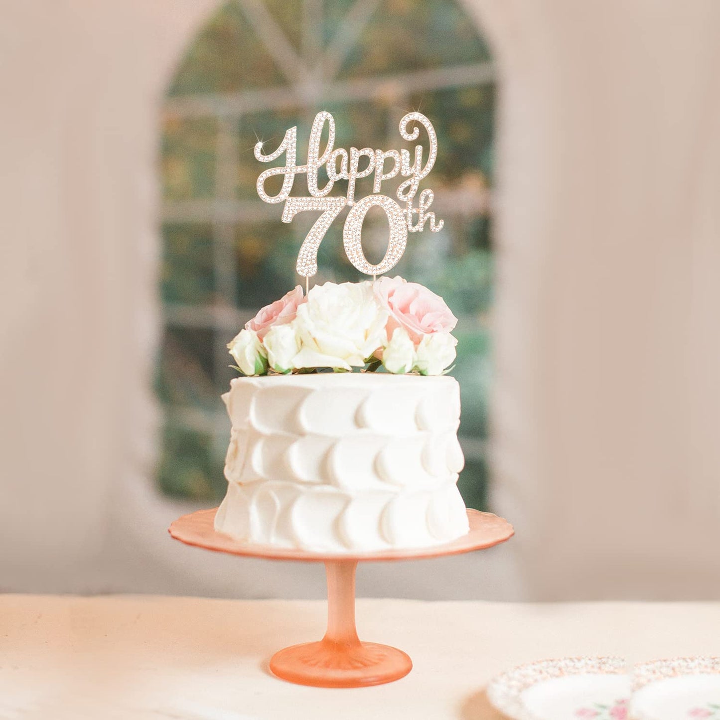 LASKYER Happy 70th Birthday Decorations,70th Birthday Gold Rhinestone Cake Topper - Cheers to Seventy Years Old Bday Party Metal Sparkly Cake Centerpieces Sign.