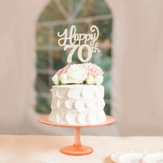 LASKYER Happy 70th Birthday Decorations,70th Birthday Gold Rhinestone Cake Topper - Cheers to Seventy Years Old Bday Party Metal Sparkly Cake Centerpieces Sign.