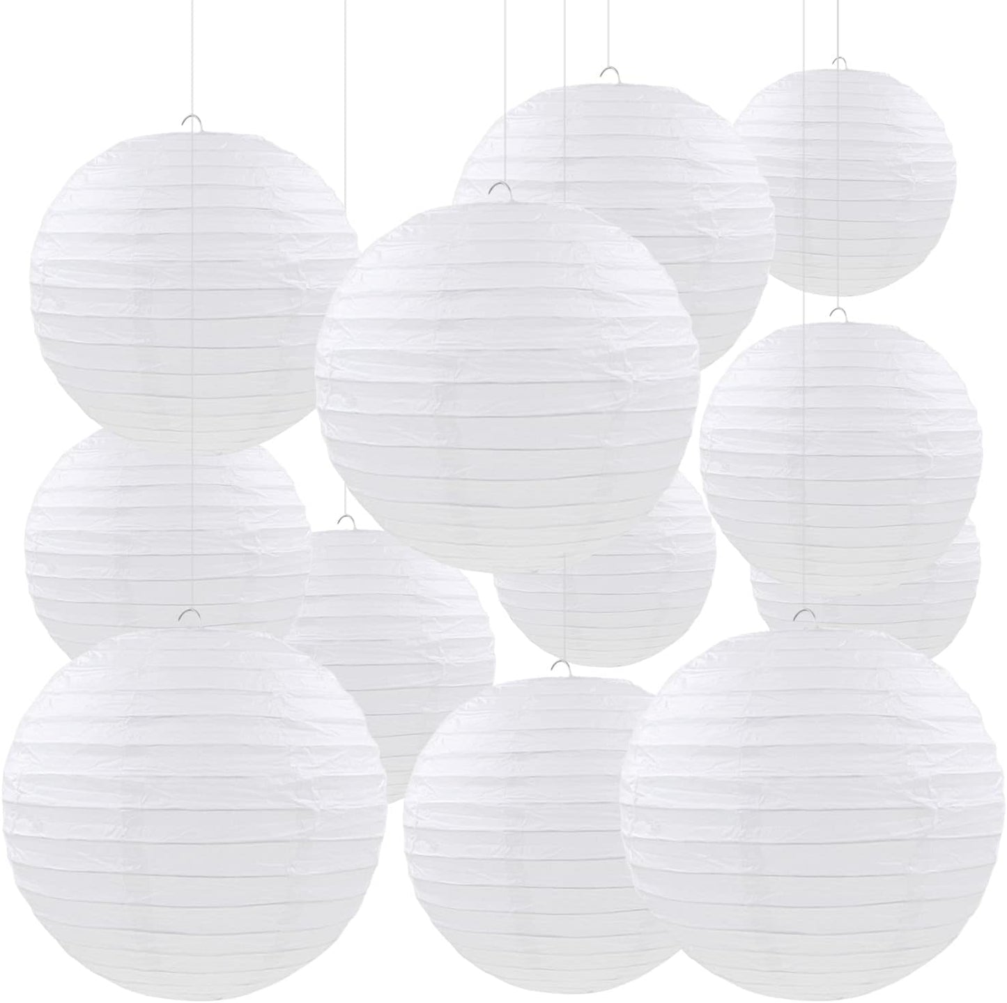 12 Pcs White Paper Lanterns Round Hanging Paper Lanterns for Wedding Birthday Party Baby Shower Engagement Anniversary Decorations