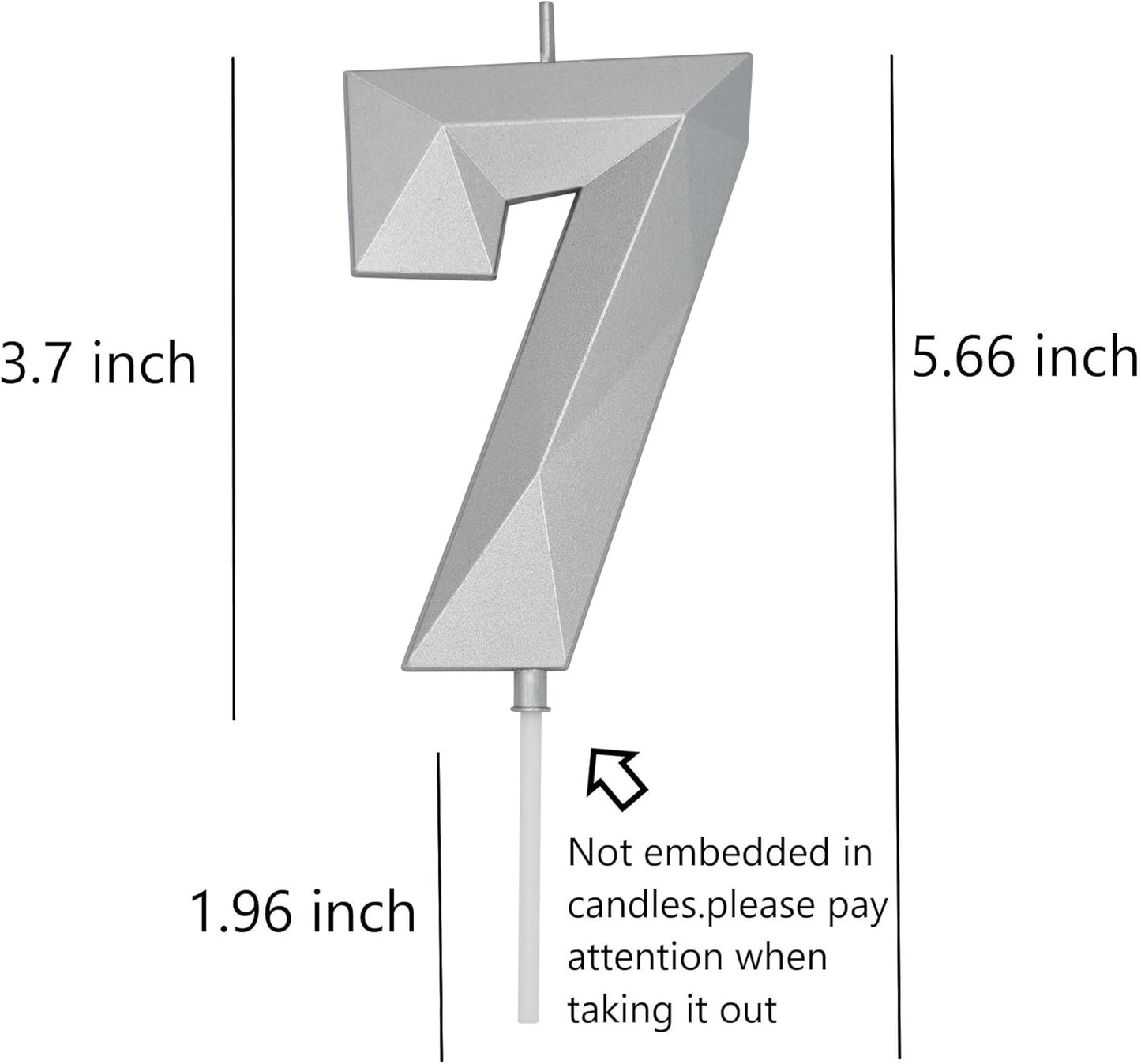 DERVENTA Birthday Candle Big Number 3D Silver 3.7 inch Party Celebration Anniversary Decoration Cake Topper 1 Piece (Number 7 Silver)